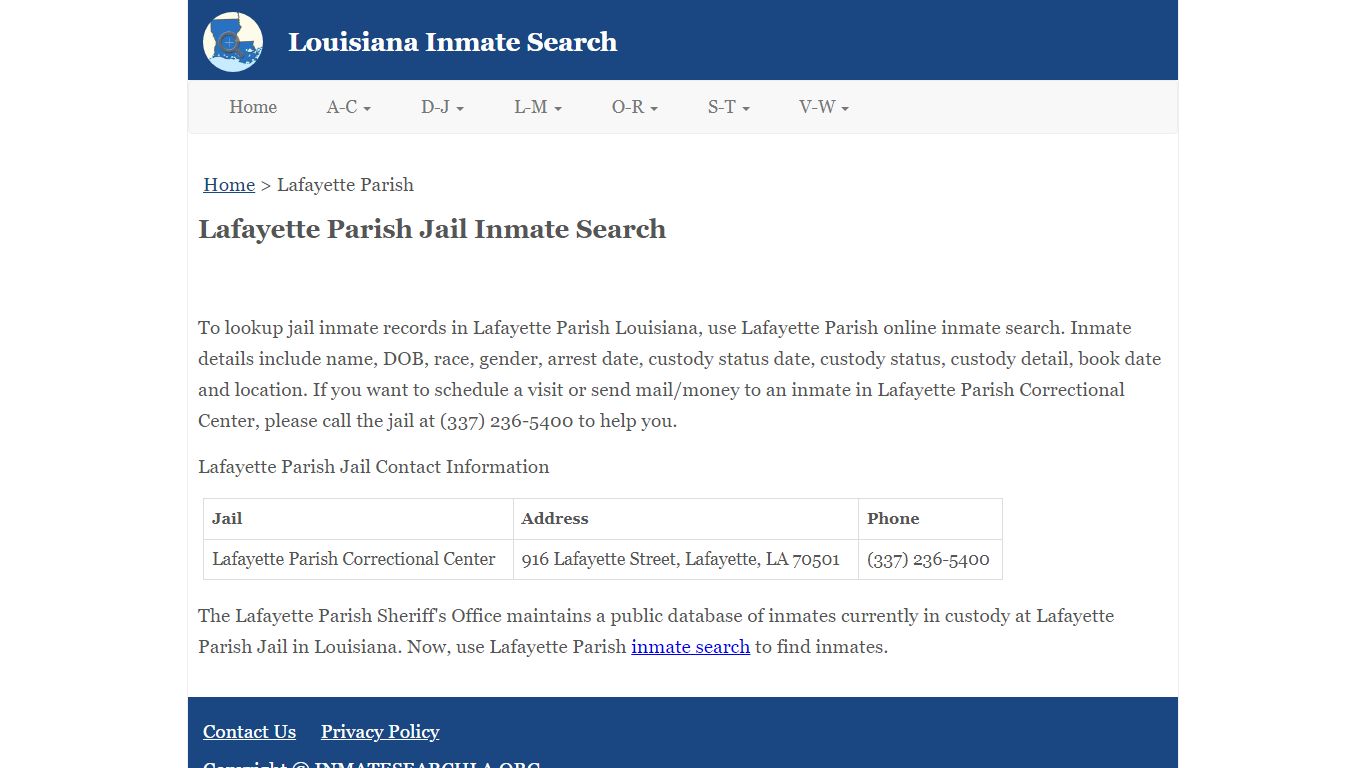 Lafayette Parish Jail Inmate Search